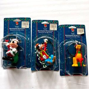 VTG Santa Best DISNEY Illuminated Ornaments Set of 3 Goofy, Mickey Mouse, Pluto